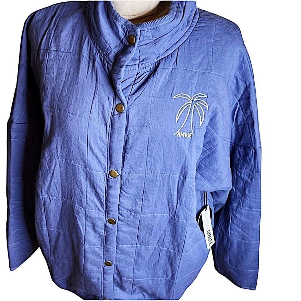 Amuse Society Women's Sea Breeze Quilted Embroidered Jacket Blue Size L/XL NWT